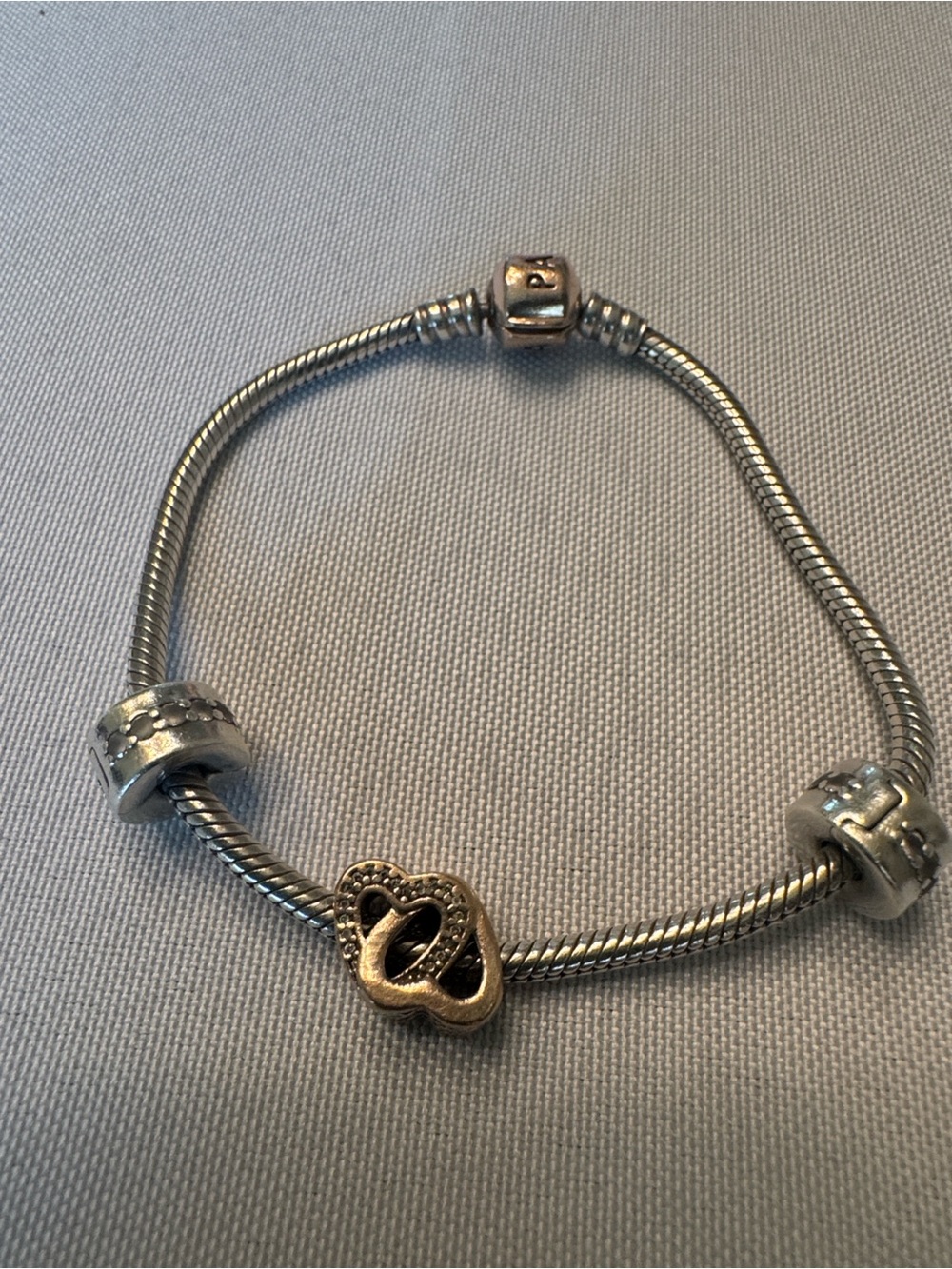 Pandora Two-Tone Snake Chain Bracelet with Rose Gold Heart Accent - Picture 6 of 6